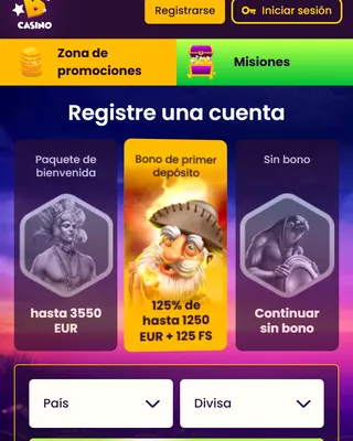 Bizzo Casino abierto en el navegador de un móvil